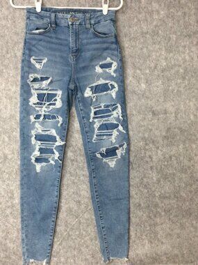American Eagle Jeans Womens 2 Curvy Hi-Rise Jegging Cozy Next Level Distressed
